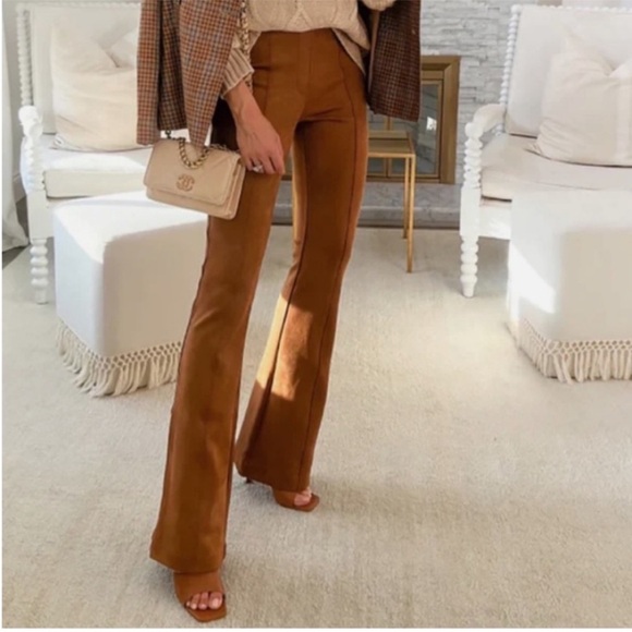 NWT Spanx faux suede flare pants camel Small - Picture 1 of 11